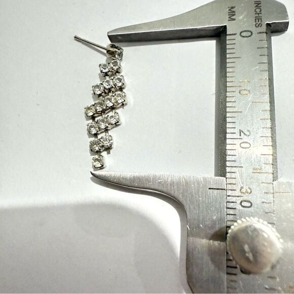 WOMEN’S SILVER RHINESTONE CASCADING STUD EARRINGS – ELEGANT EVENING STYLE - Picture 3 of 12